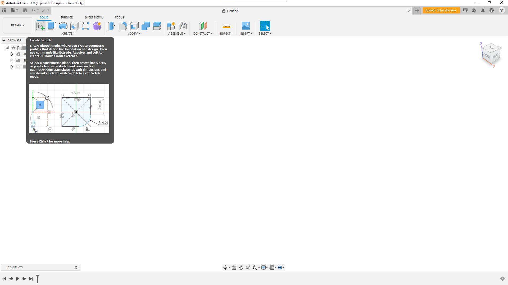 Open Fusion 360 and Create a New Sketch