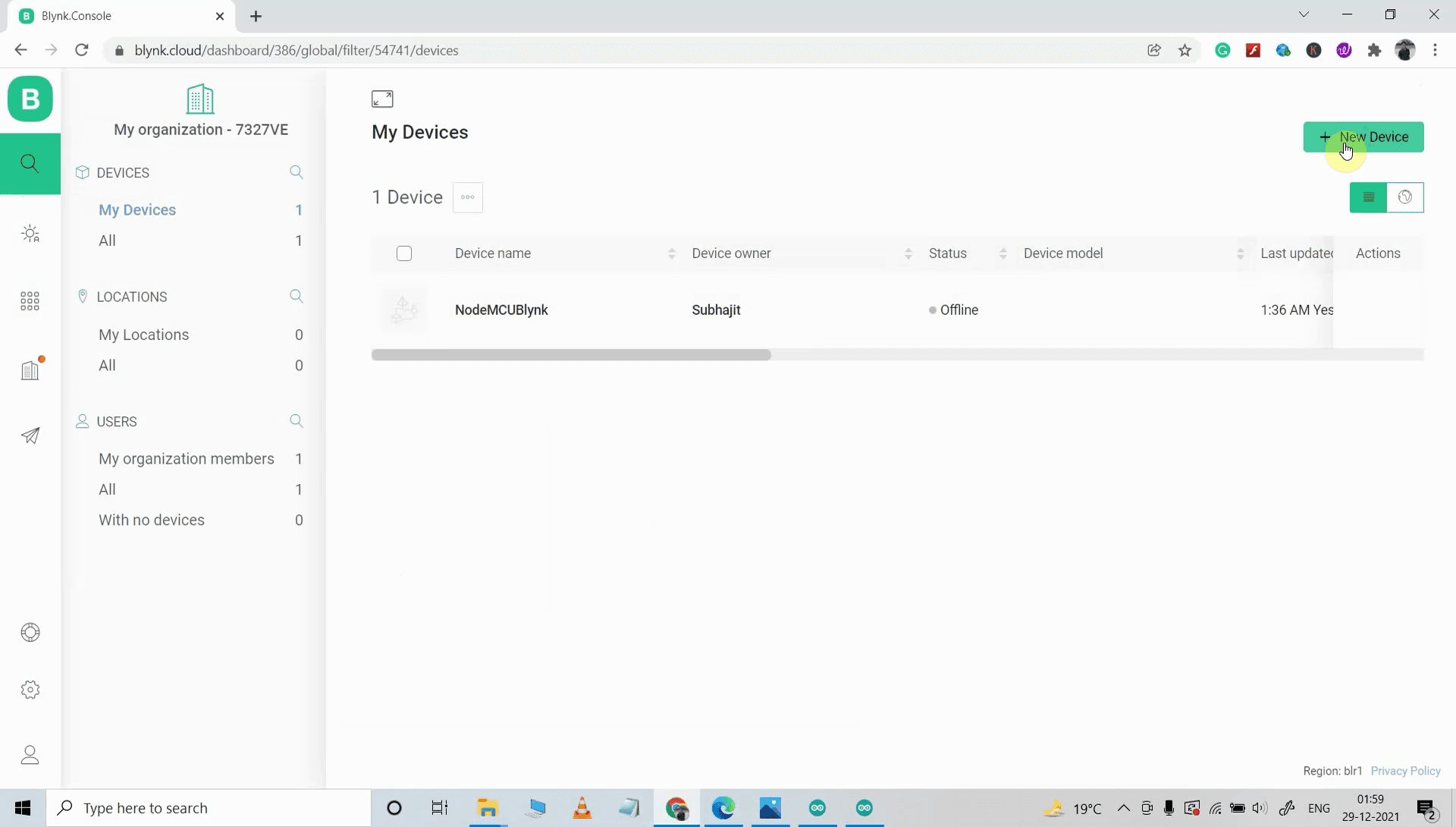 Add Device Using Template in Blynk IoT