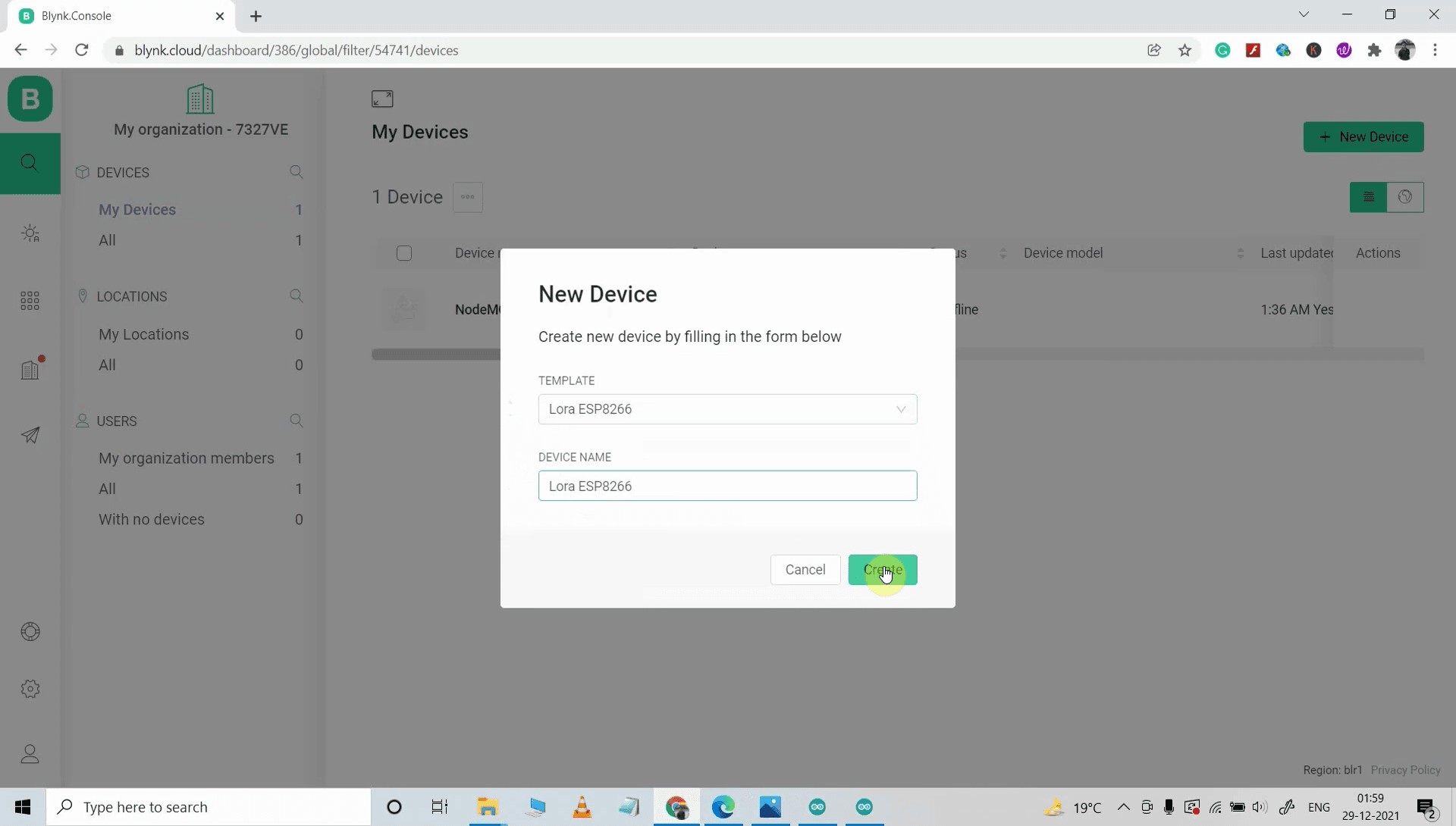Add Device Using Template in Blynk IoT