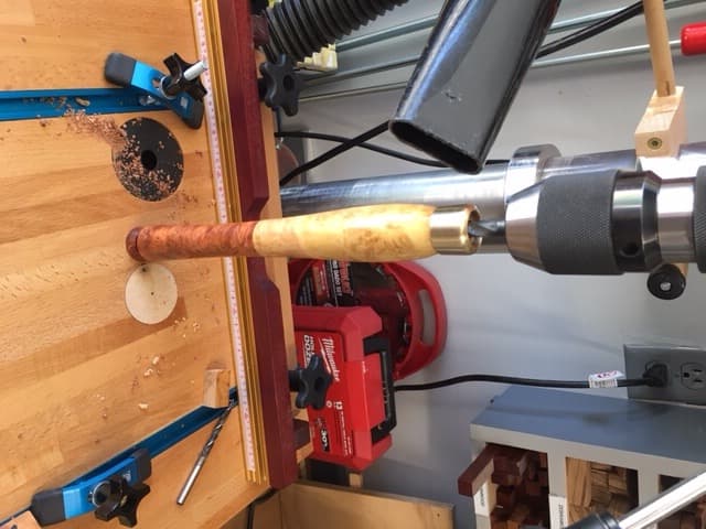 Drilling for the SS Bar in the Spindle, Cutting, Sanding and Finishing the Spindle End