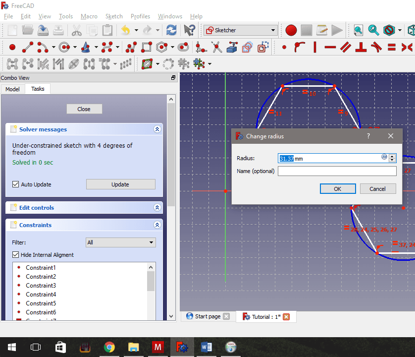 Adding the Third Constraint - Setting the Hexagon Diameter