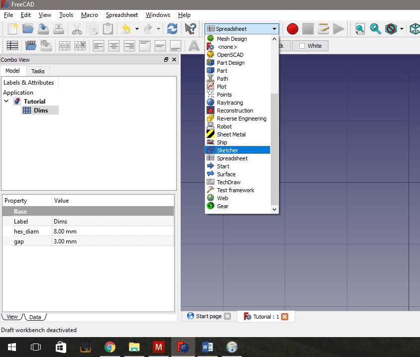 Closing the Spreadsheet and Starting the First Sketch