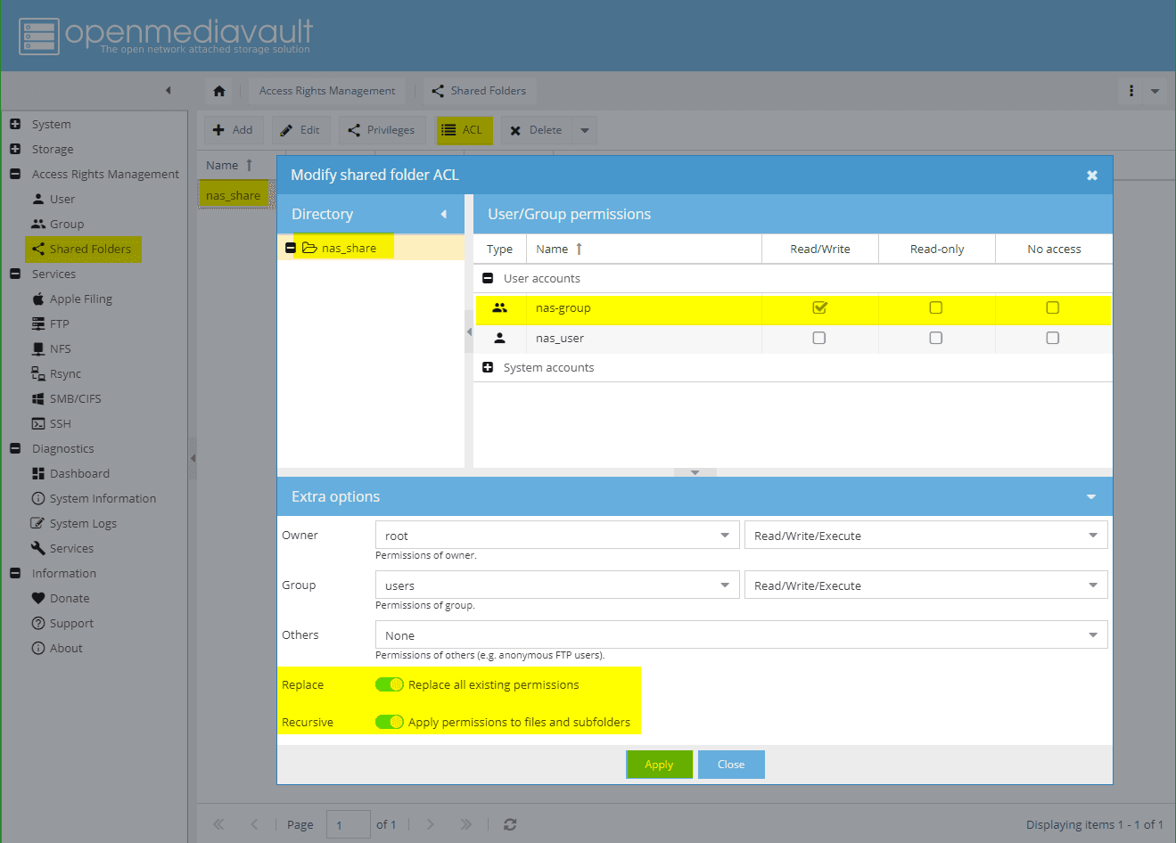 Configuring OMV: Access Rights Management