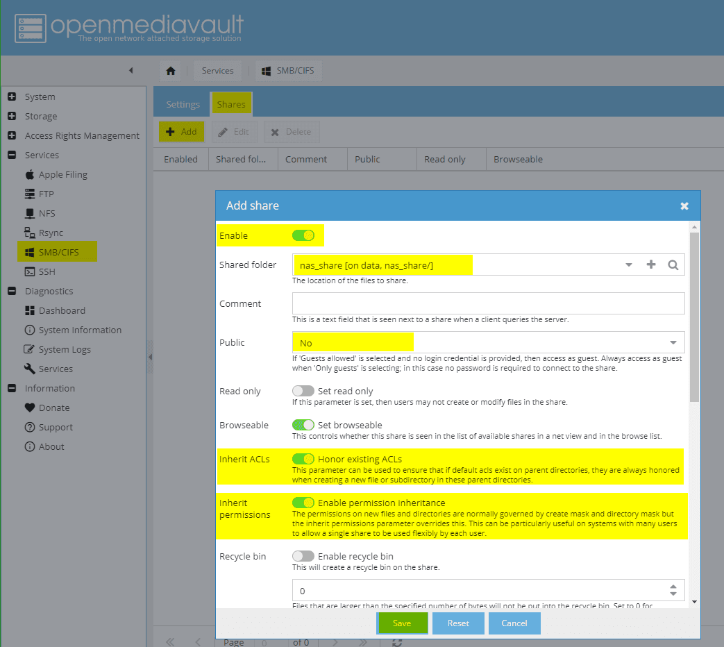 Configuring OMV: Services