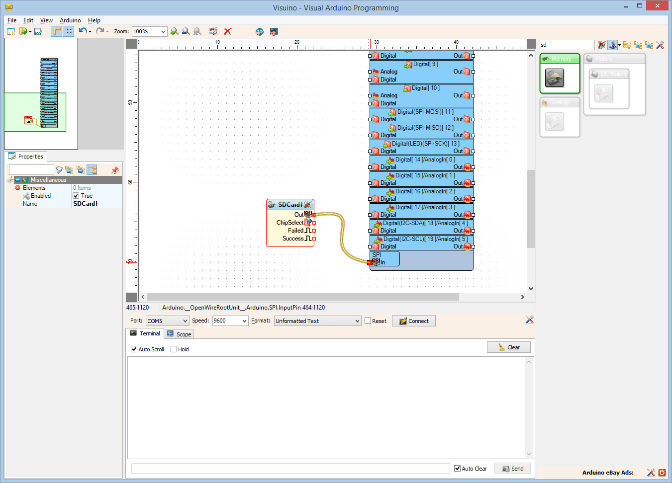 In Visuino: Add and Connect Micro SD Card Module Component