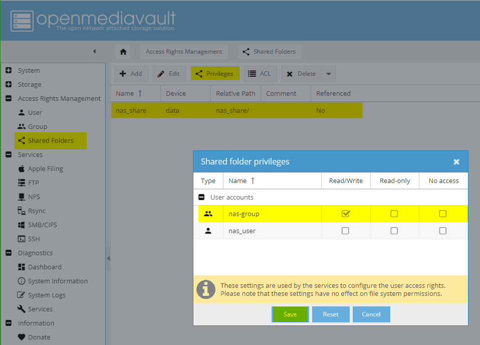 Configuring OMV: Access Rights Management