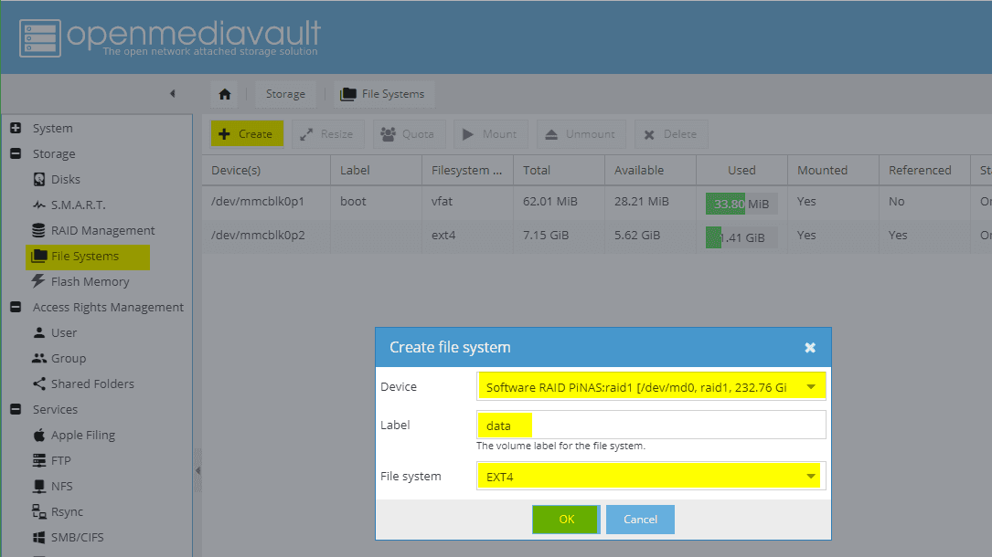 Configuring OMV: Storage