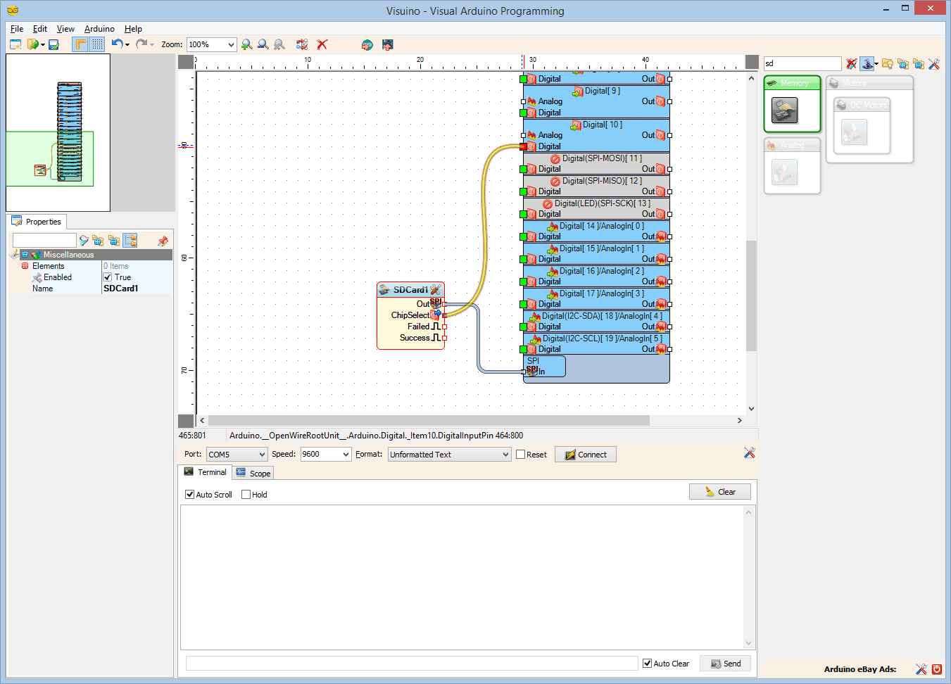 In Visuino: Add and Connect Micro SD Card Module Component