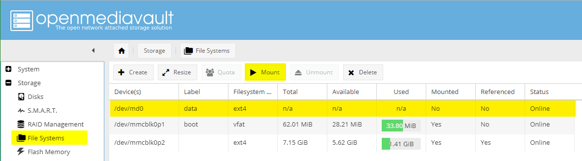 Configuring OMV: Storage
