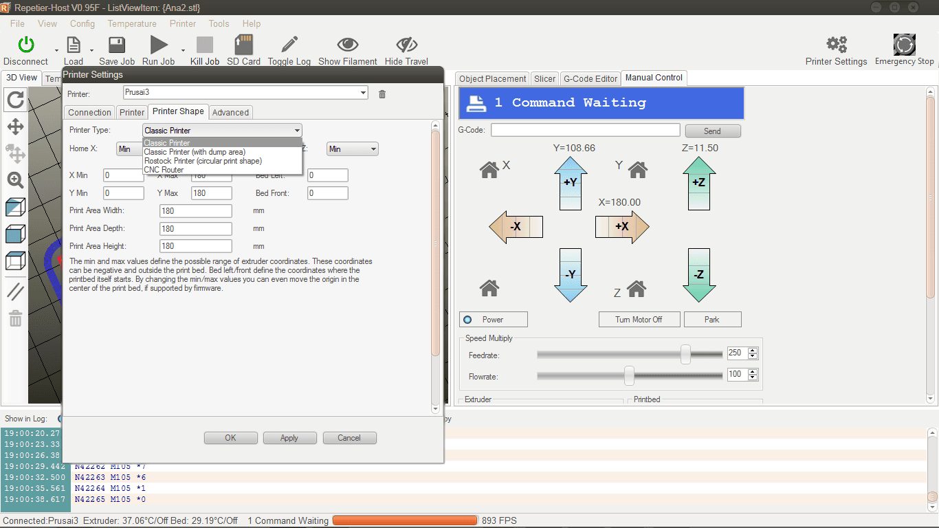 Repetier Host Software Configuration