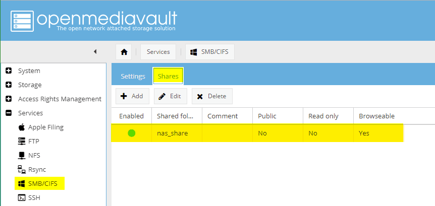 Configuring OMV: Services