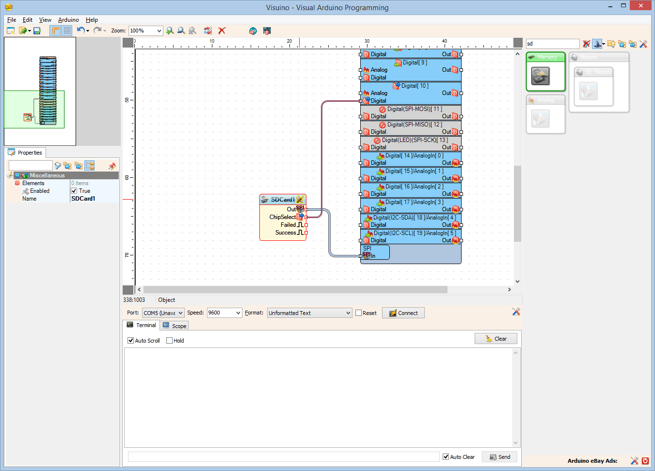 In Visuino: Add and Configure File Element to the MicroSD Card Component