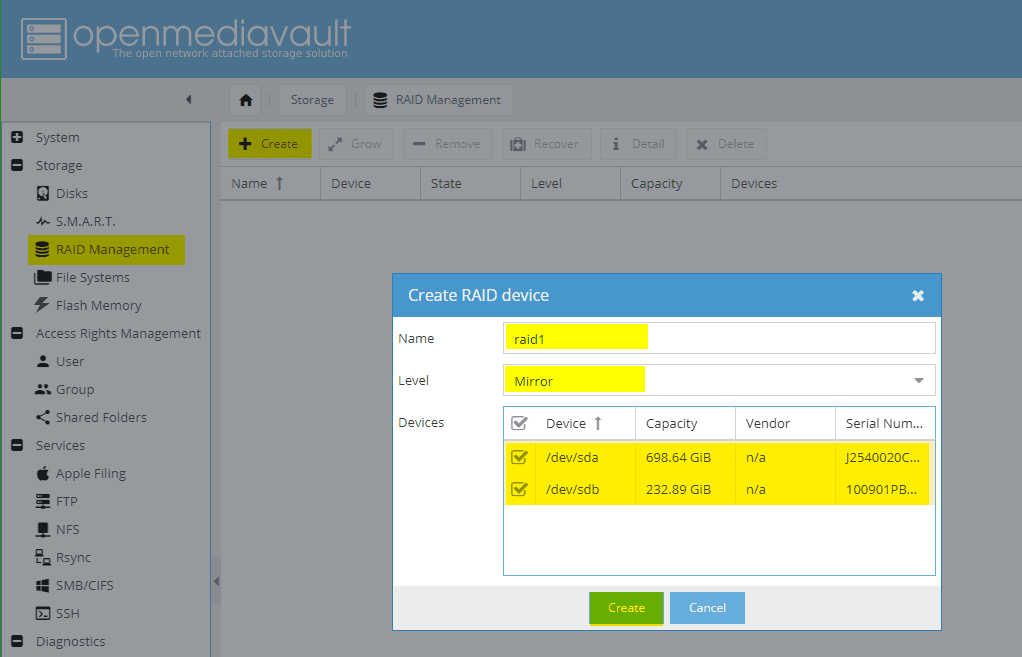 Configuring OMV: Storage