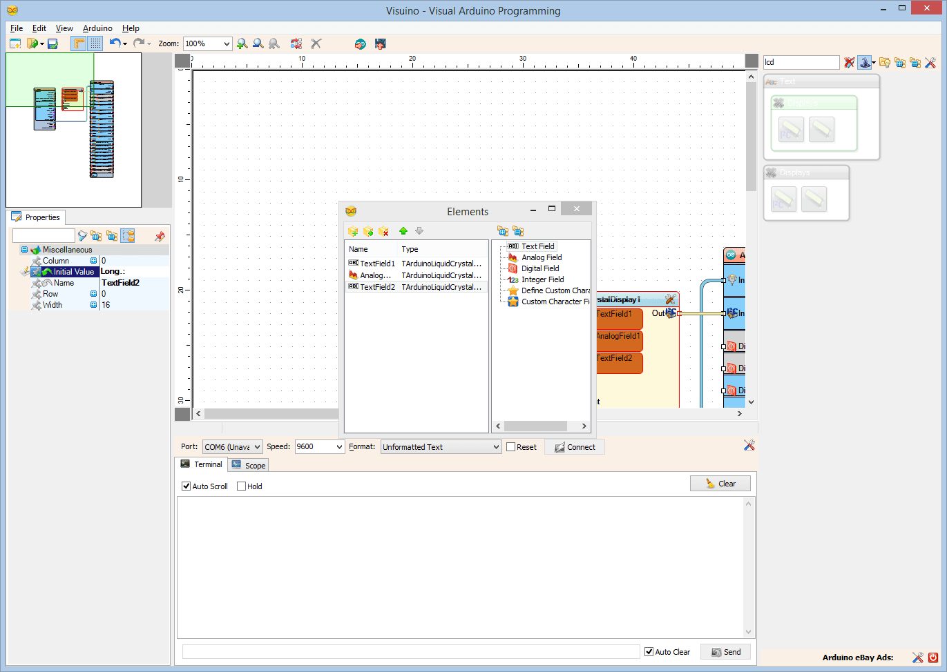 In Visuino: Add, and Setup Text Element for the Longitude