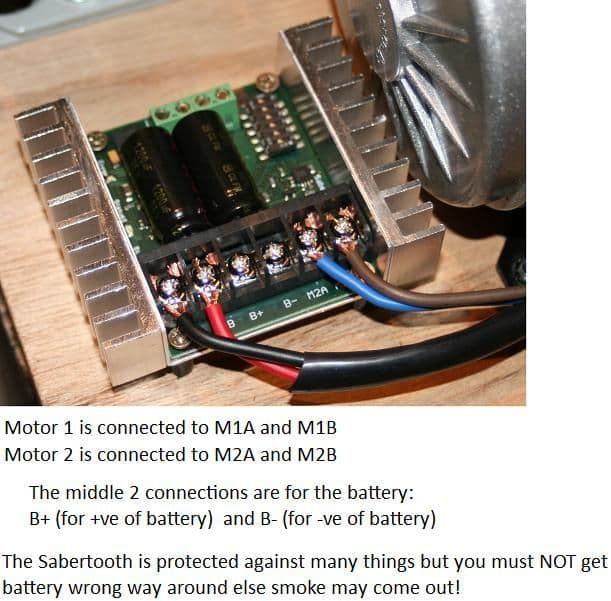 Main Power Wires and Motor Wires to Sabertooth (for Completeness)