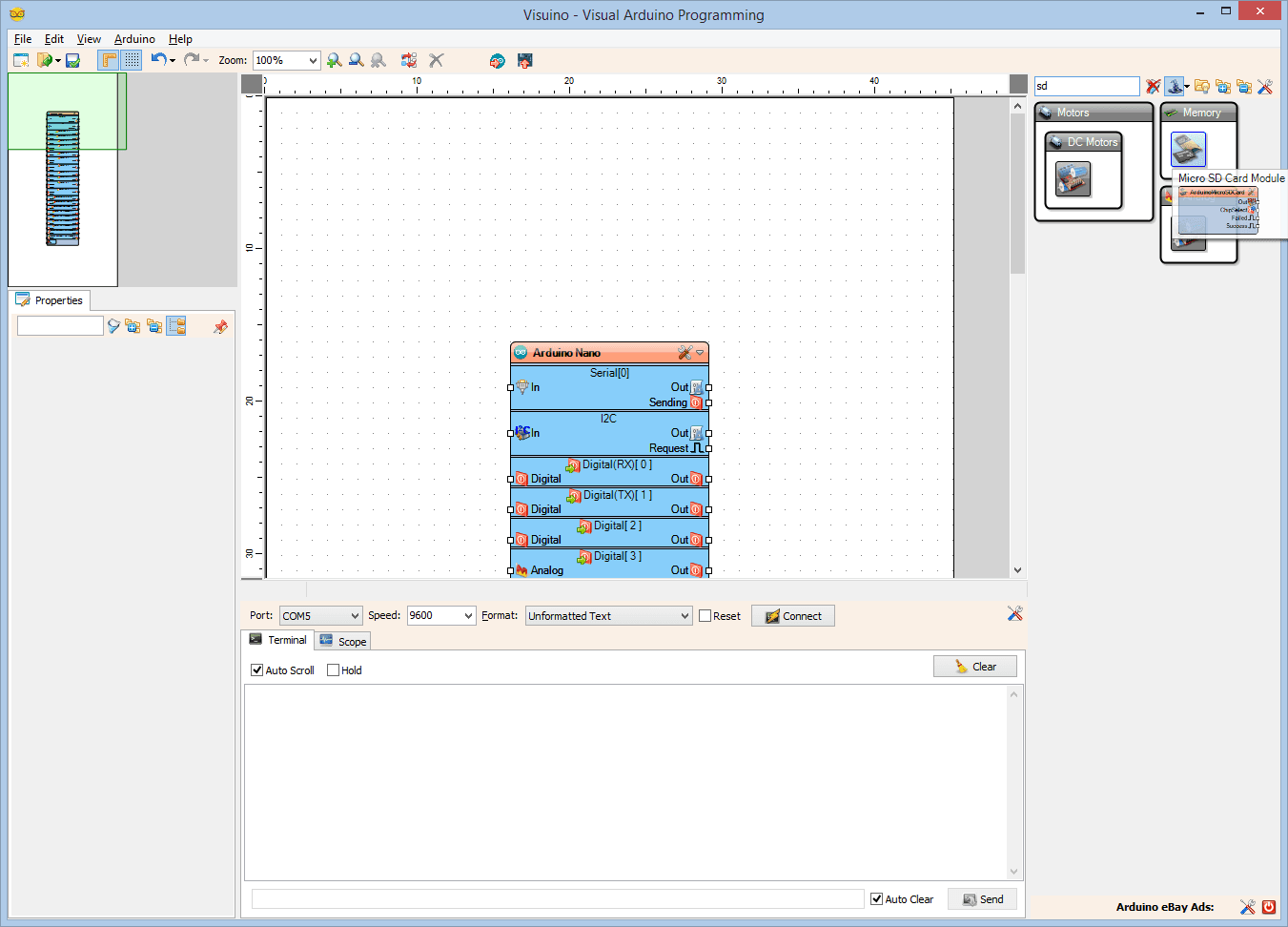 In Visuino: Add and Connect Micro SD Card Module Component