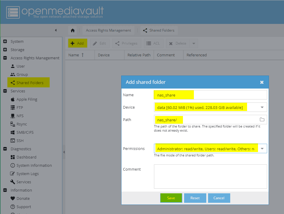 Configuring OMV: Access Rights Management