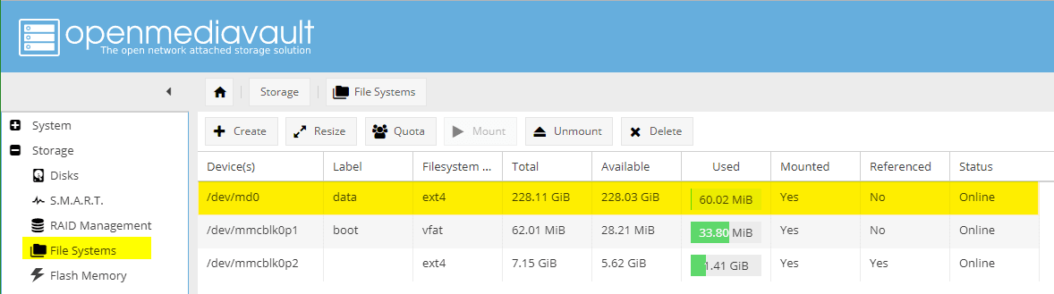 Configuring OMV: Storage