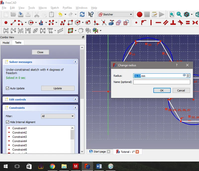 Adding the Third Constraint - Setting the Hexagon Diameter
