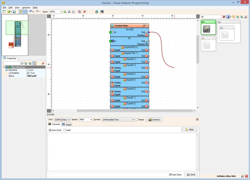 In Visuino: Connect the Serial Port to the File Element