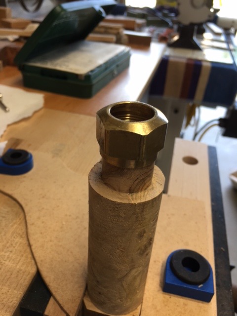 Measuring the Compression Nut Diameter and Depth and Marking on the Spindle, Turning for the Nut to Be Threaded On.