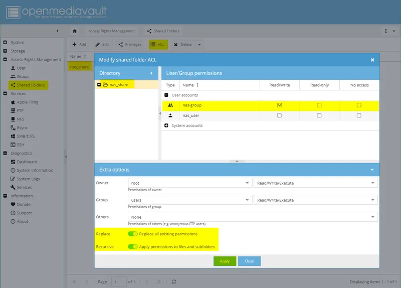 Configuring OMV: Access Rights Management