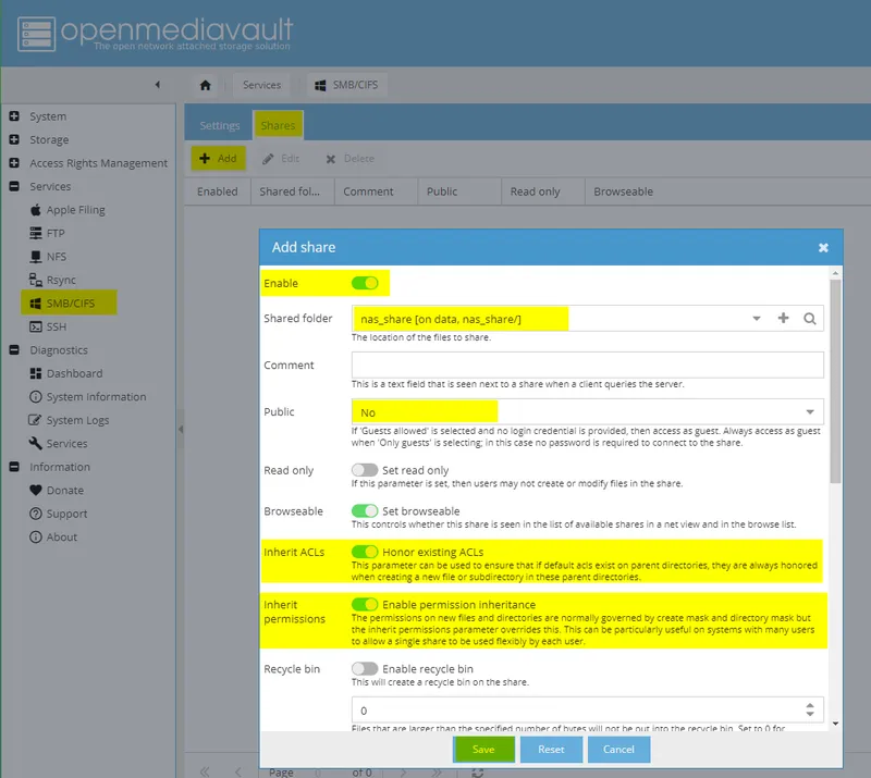 Configuring OMV: Services