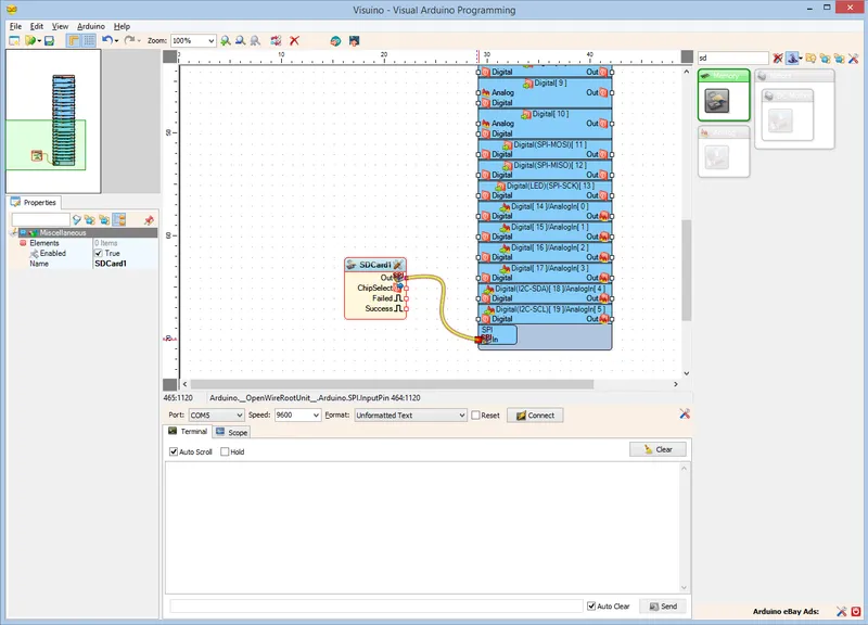 In Visuino: Add and Connect Micro SD Card Module Component