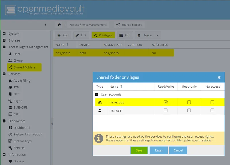 Configuring OMV: Access Rights Management