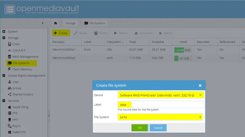 Configuring OMV: Storage