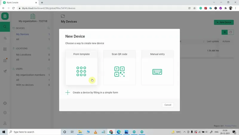 Add Device Using Template in Blynk IoT