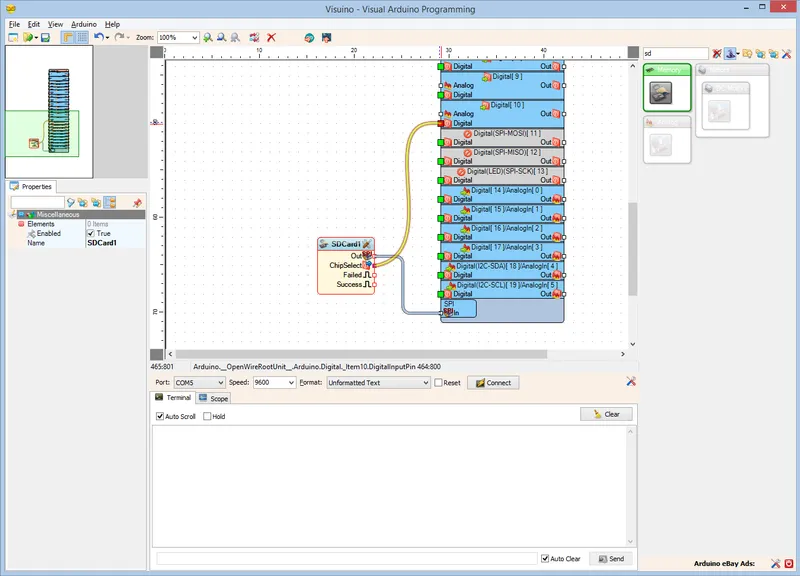 In Visuino: Add and Connect Micro SD Card Module Component