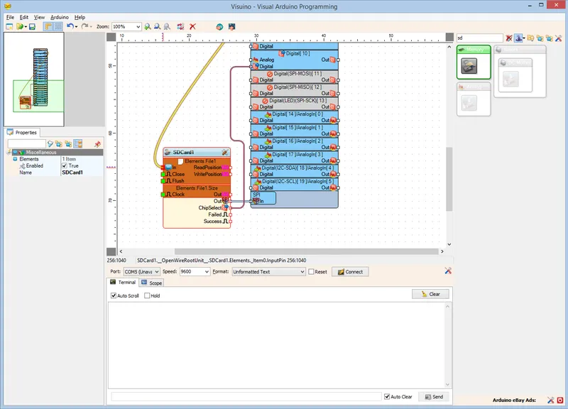 In Visuino: Connect the Serial Port to the File Element