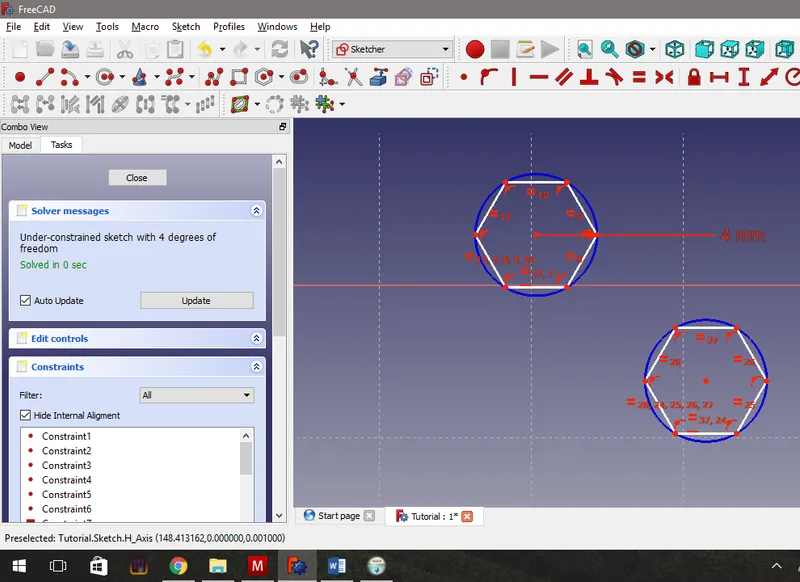 Adding the Third Constraint - Setting the Hexagon Diameter