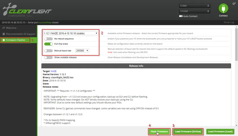 Cleanfight - Flashing Latest Cleanflight
