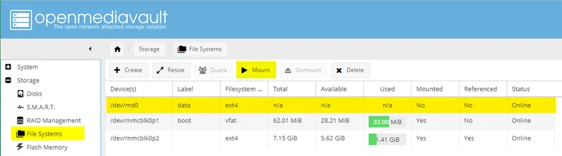 Configuring OMV: Storage