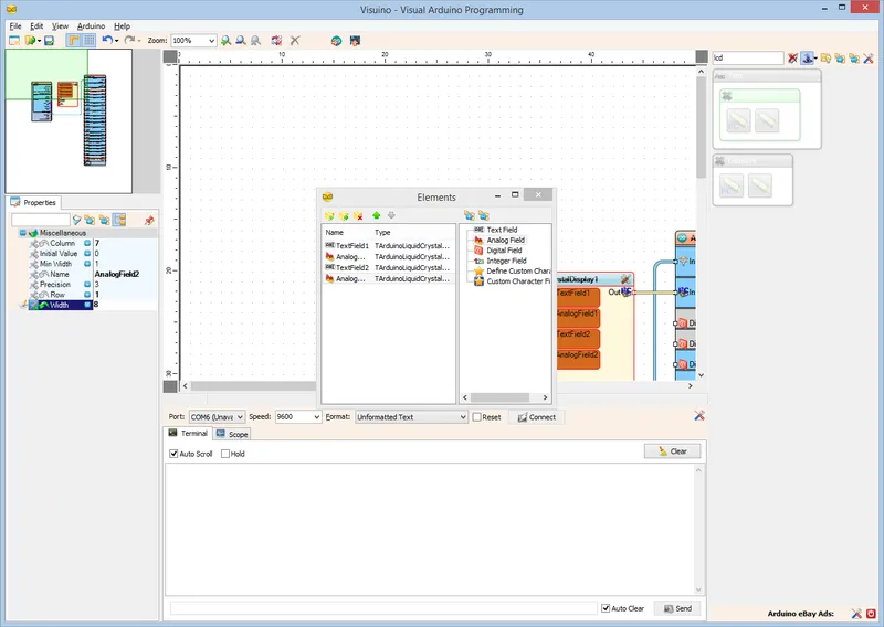 In Visuino: Add, and Setup Analog Value Element to Display the Longitude