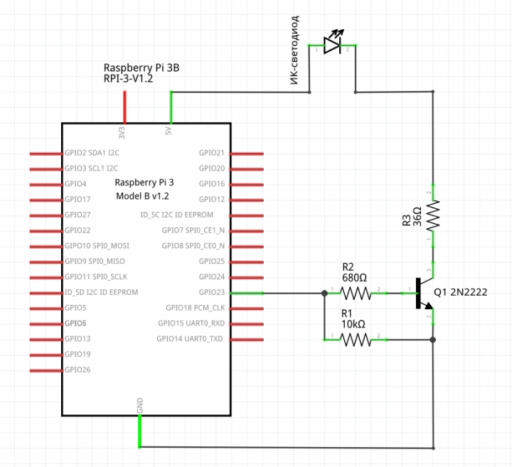 Mini-board schematic for IR LED