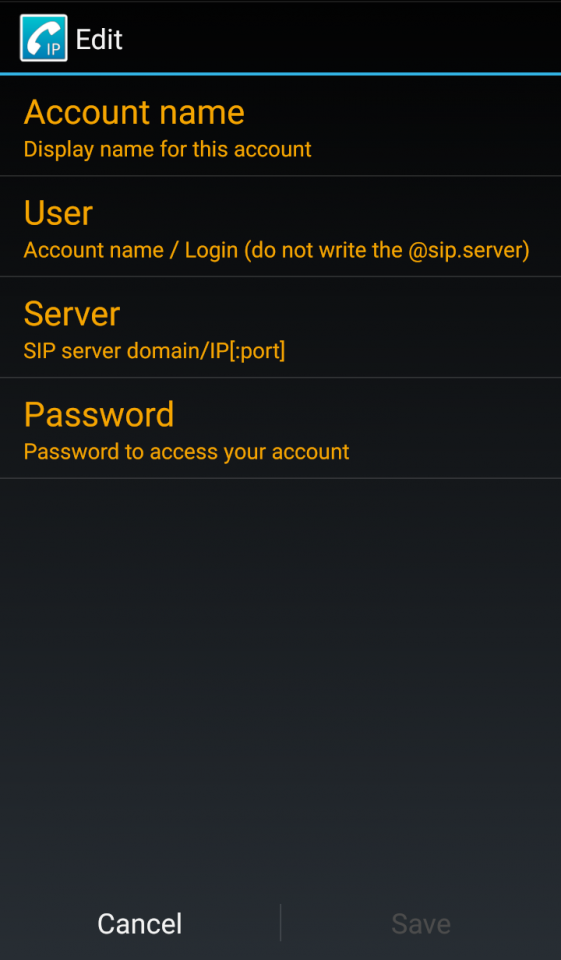 CsipSimple application settings