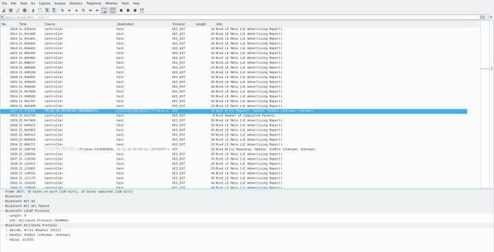 Copying Bluetooth packet files and analyzing them in WireShark