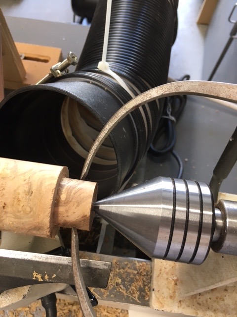 Measuring the Compression Nut Diameter and Depth and Marking on the Spindle, Turning for the Nut to Be Threaded On.