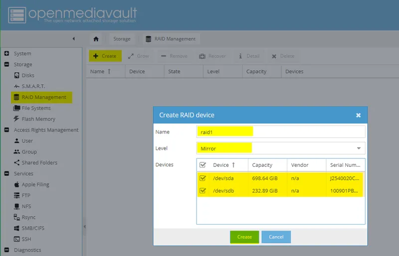 Configuring OMV: Storage