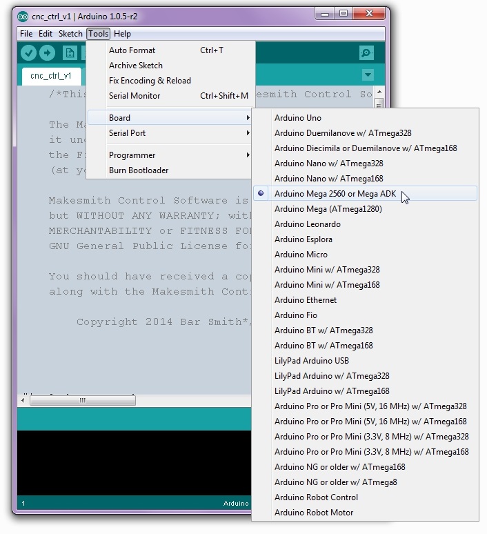 Uploading the Firmware to the Adruino Mega