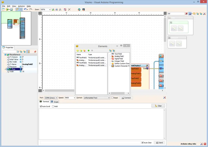 In Visuino: Add, and Setup Analog Value Element to Display the Longitude