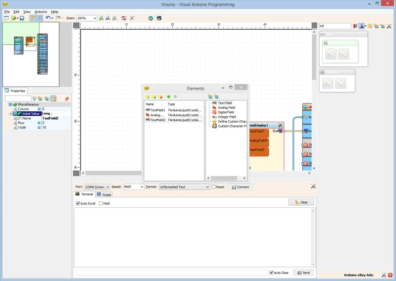In Visuino: Add, and Setup Text Element for the Longitude