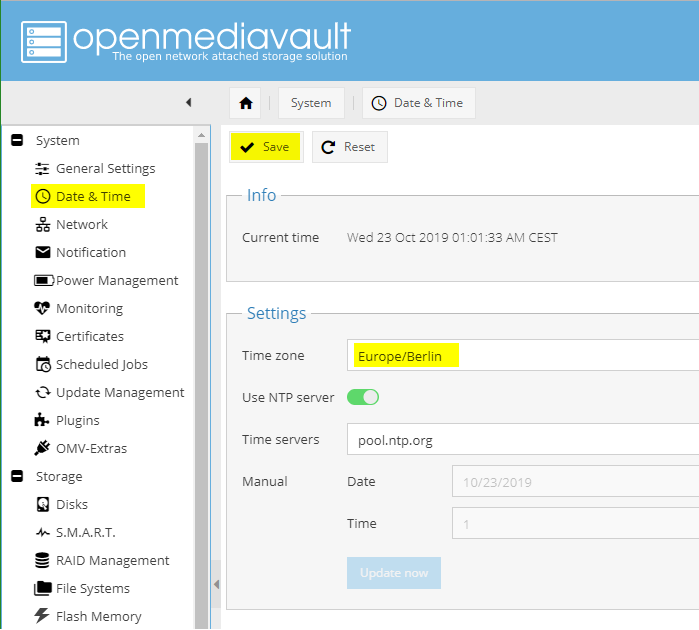 Configuring OMV: System