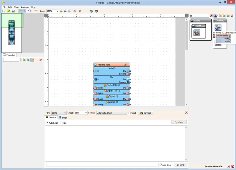 In Visuino: Add and Connect Micro SD Card Module Component
