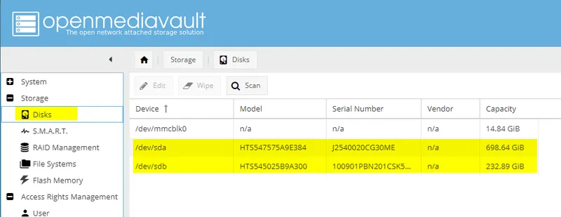Configuring OMV: Storage