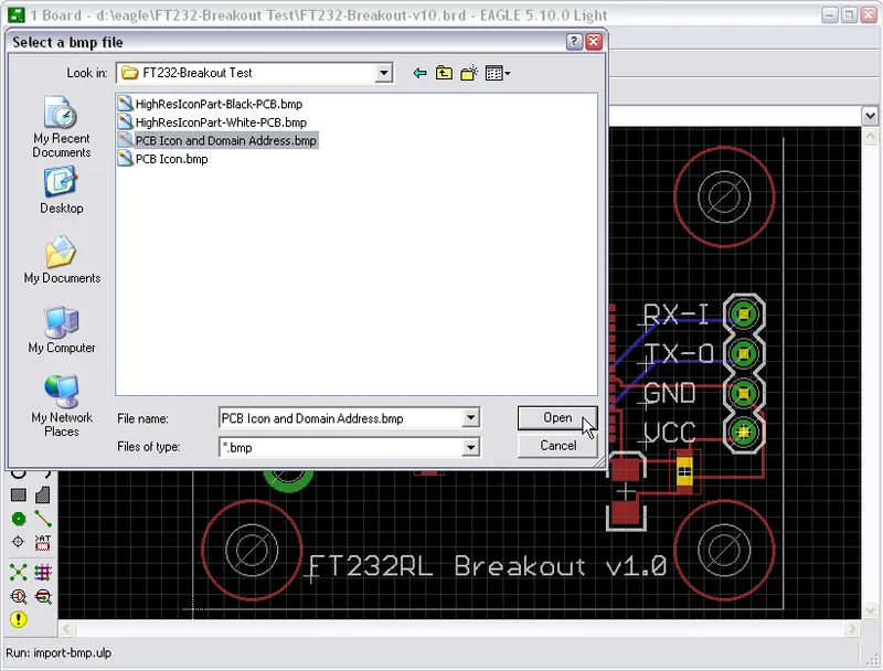 Select the Bitmap to Import Into EAGLE
