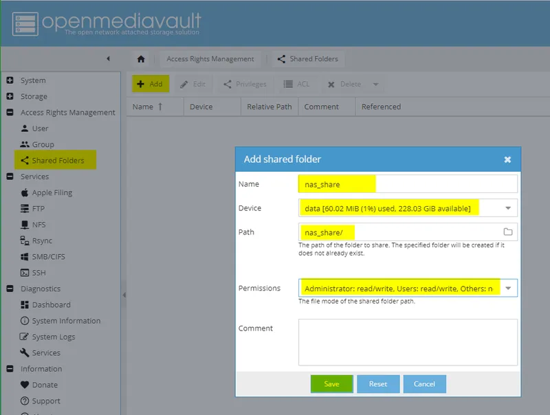 Configuring OMV: Access Rights Management